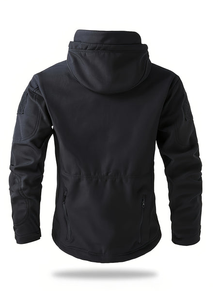 Men'S Winter Soft Shell Jacket with a Hood, Featuring Pockets And a Solid Color, Suitable for Outdoor Wear