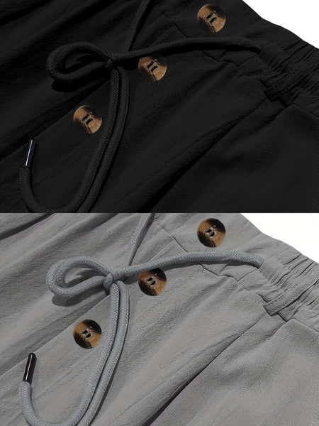 2pcs Men'S Linen Solid Color British Business Casual Straight Leg Pants with Drawstring Elastic Waistband And Button Design Casual Long Trousers Suitable for Outdoor Travel Fitness Exercise And Daily Wear Casual Outdoor Pants Linen Long Pants Lightw
