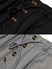2pcs Men'S Linen Solid Color British Business Casual Straight Leg Pants with Drawstring Elastic Waistband And Button Design Casual Long Trousers Suitable for Outdoor Travel Fitness Exercise And Daily Wear Casual Outdoor Pants Linen Long Pants Lightw