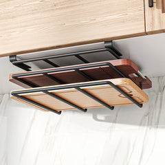1 piece, black two-layer, no drilling cutting board rack, cabinet cutting board, cutting board storage rack, cabinet pull-out pot cover rack, sturdy and durable, strong load-bearing capacity, size: 26.5 cm W x 30 cm D x 6 cm H