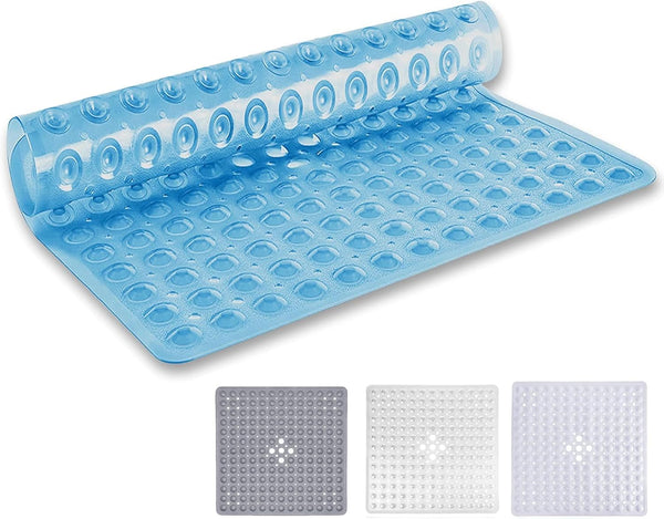 MOONLIGHT20015 Shower Bath Mat Non Slip anti Mould & Mildew with Strong Suction Cups Grip and Drain Holes Soft Rubber Shower Mats - PVC Bathroom Mat Machine Washable (70X38Cm, White)