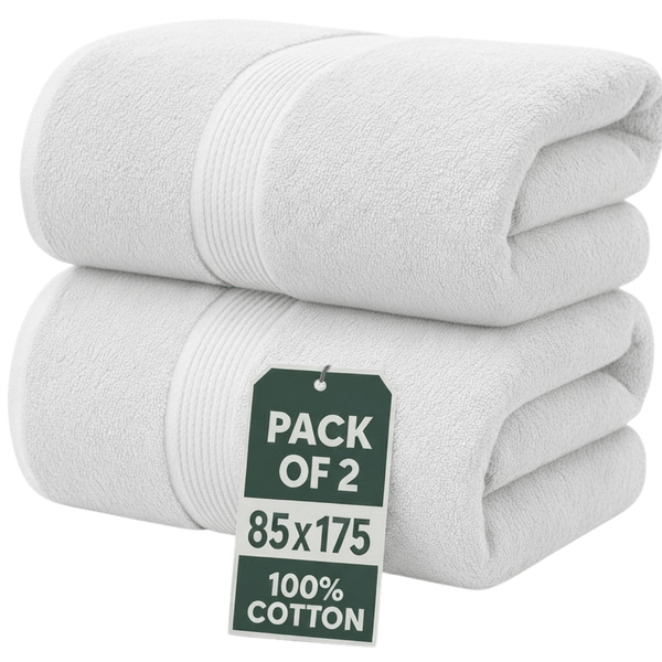 Set of 2 Jumbo Extra Large Bath Sheets – 85 x 175 cm Super Soft, Highly Absorbent, Quality Towels for Bathroom, Spa, Gym & Hotel Use