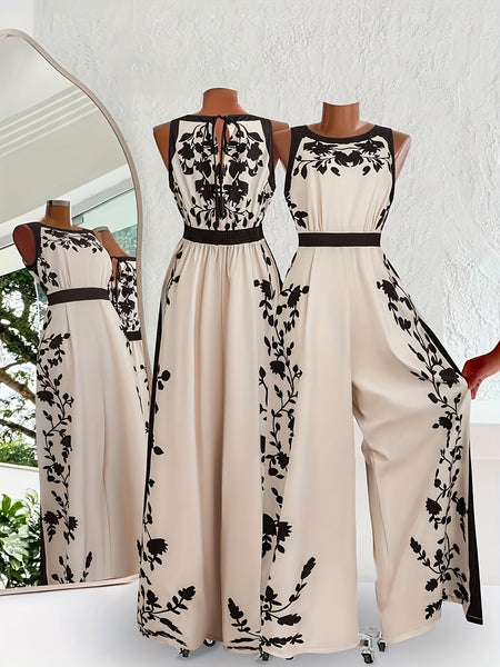 Women's Daily Casual Vacation Sleeveless Round Neck Halter Neck Printed Waist-Length Jumpsuit, Off-Shoulder, Business Casual for Women, Outings, Women's Workwear, Old Money Style for Women, Women's Summer Outfits, Summer, Vacation, Women's Summer