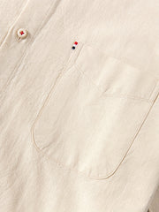 Linen Men'S Casual Shirt Long Sleeve Linen Solid Color Breathable Fashion Men'S Top Blouse Retro Open Front with Pockets