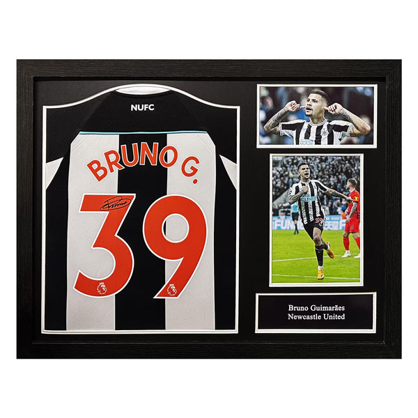 Bruno Guimarães Signed Framed Newcastle United Football Shirt
