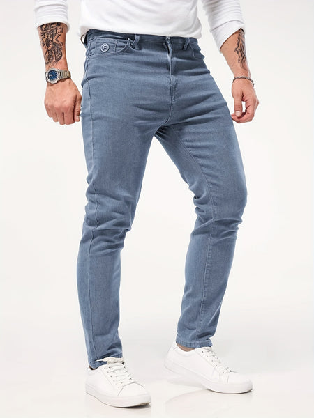 Solid Color Jeans Men'S Slim Fit Straight Leg Easy Versatile Casual Wear Long Pants Men'S Fashion