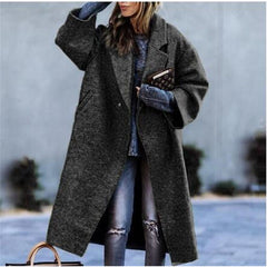 Women'S Elegant Long Winter Coat with Plush Collar - Solid Color Warm Winter Coat, Soft Faux-Fur Trim, Structured Fit & Smooth Texture, Cozy Outerwear for Fall and Winter 2025, Casual to Formal Outfits (, Brown, Grey, Navy