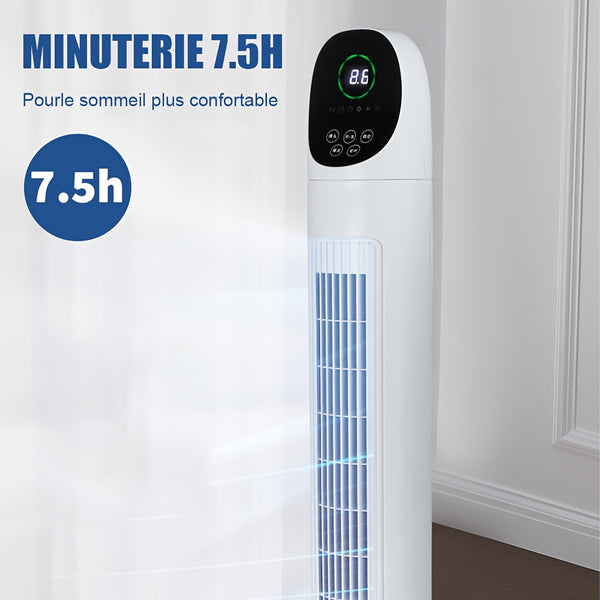 86.36cm Tower Fan, Electric Standing Floor Fan for Cooling with Remote Control, 7.5 Hour Timer LED Display, 65-75 Oscillation, 3 Modes, 3 Speeds, for Home, Office, Living Room, Bedroom, White