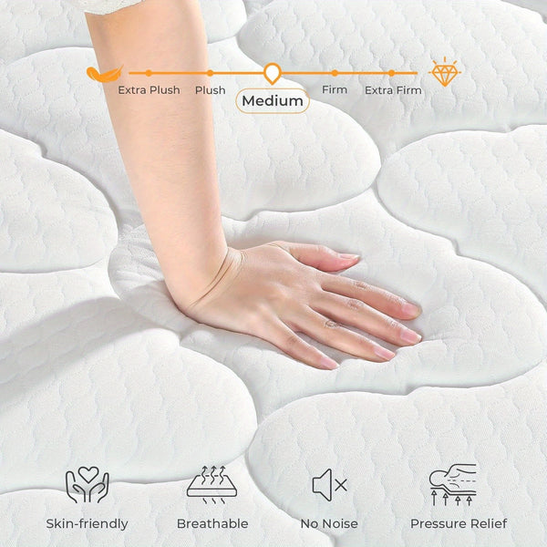 10-Inch Hybrid Pocket Spring Mattress Designed for Pressure Relief And Motion Isolation, Medium-Firm, Delivered in a Box.