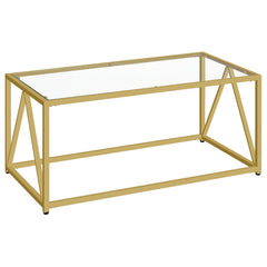 Modern Glass Coffee Table with Golden Frame - Minimalist Tempered Glass Top Center Table Suitable for Living Room, Easy Assembly, Sturdy Metal Frame & Glass, Sofa Side Tea Table