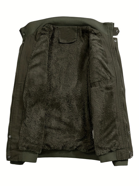 Men's autumn and winter outerwear jacket with warm and thick velvet, windproof and warm, casual multi pocket jacket for winter