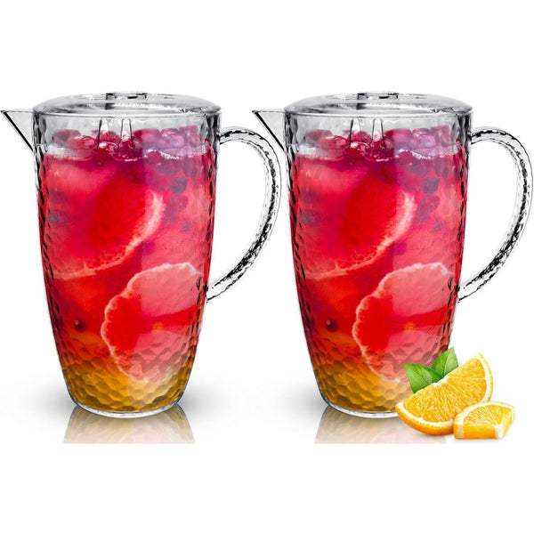 Clear Plastic Jugs 2 Litre - Plastic Jug with Lid and Vented Spout, Large Pitcher Jug for Picnics, BBQ, Cocktails, Indoor/Outdoor use, Water Jug