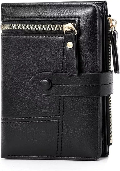 Womens Black Soft Leather Zip Clutch Coin Purse Wallet Ladies Credit Card Holder