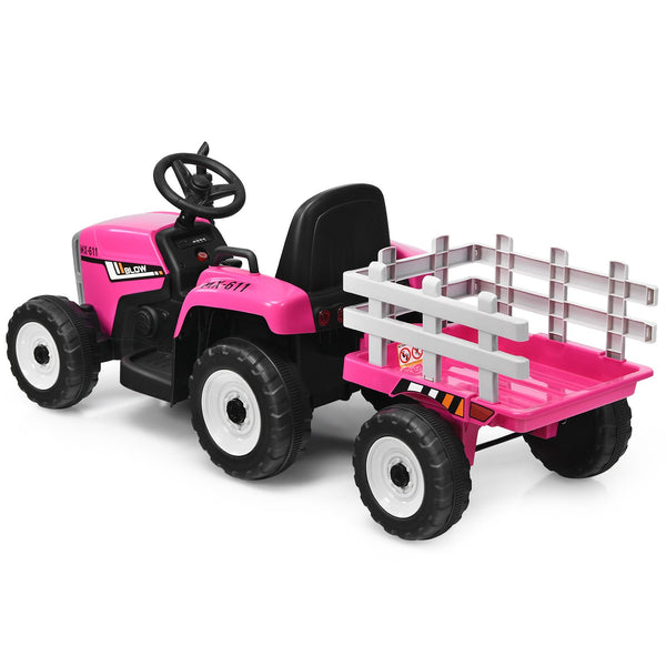 12V Kids Ride on Tractor with Trailer Music and LED Lights