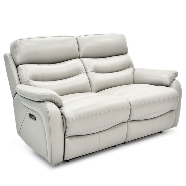 Fletcher Light Grey Leather Power Reclining 2 Seater Sofa with Power Headrest
