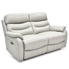 Fletcher Light Grey Leather Power Reclining 2 Seater Sofa with Power Headrest