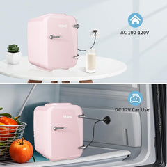 YASHE Mini Fridge, 4 Liter/6 Cans Small Fridgerator for Bedroom, AC/DC Thermoelectric Cooler and Warmer for Skincare Drink Office Dorm Car, Pink