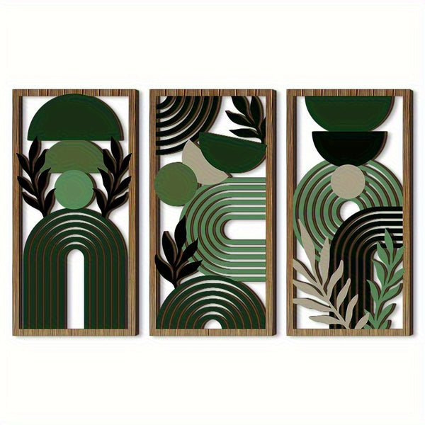 Set of Three Hollow Wooden Wall Decorations, Perfect for a Rustic Style Bedroom Or Living Room