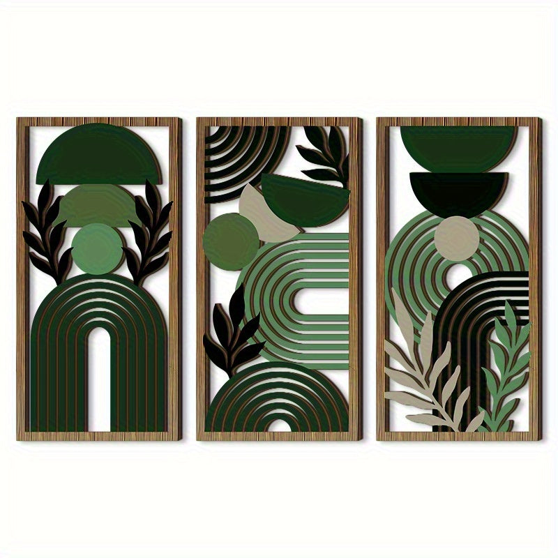 Set of Three Hollow Wooden Wall Decorations, Perfect for a Rustic Style Bedroom Or Living Room