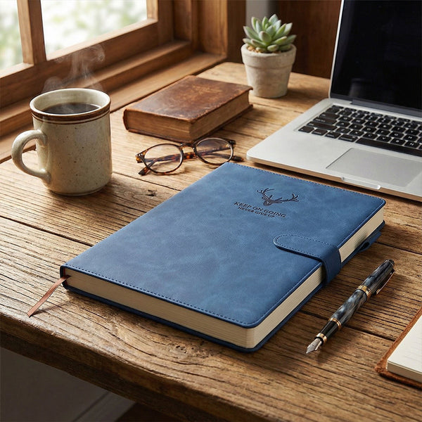 A4 Notebook with Magnetic Snap Closure, 400 Page Thick Lined Notepad in Soft Leather, Durable Business & Office Diary for Work Meetings, Professional Record Book
