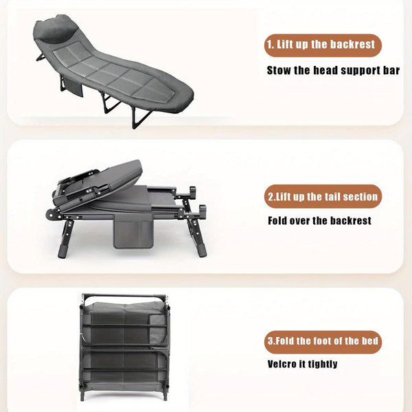 Sun Lounger with Cushion 6-Position Adjustable Folding Sun Lounger Portable 280kg Max. Load Sunloungers with Strap 200x65x32cm Sun Bed for Garden Pools Camping Indoor, Gray