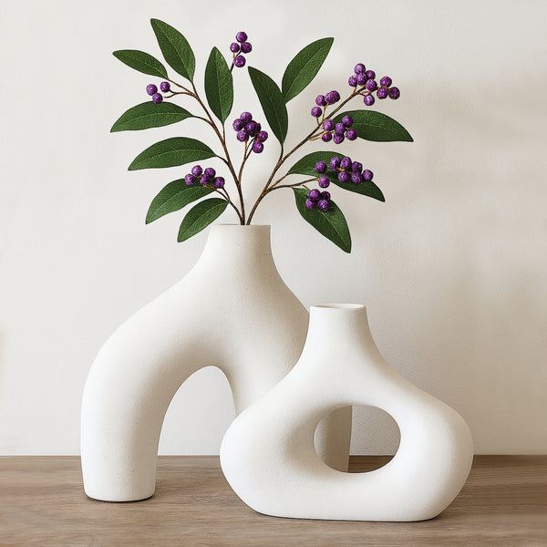 Nordic Style Ceramic Vase Set of 2 – Modern White Decorative Vases for Home, Shelf & Table Décor