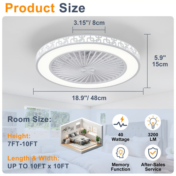 Ceiling Fans with Lights And Remote, 48Cm LED Fan Ceiling Light, 3000K-6000K Dimmable Smart Ceiling Fan Light, 6 Wind Speeds & Reversible, Modern Fan Light Ceiling for Bedroom Kitchen Living Room