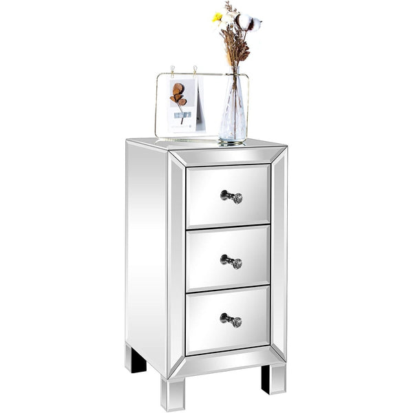 Bonnlo 3-Drawer Mirrored bedside tables for Bedroom, Living Room, Silver, 11.7
