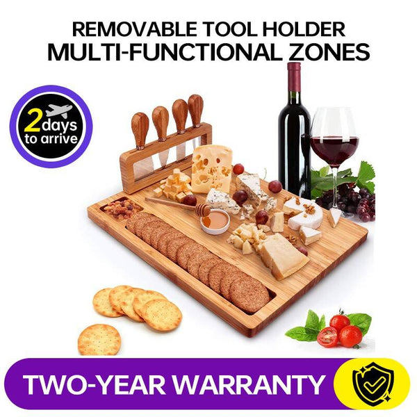 Cheese Board with Removable Tool Holder & Food-Serving Utensils | Charcuterie Boards with Dedicated Zones for Dips & Snacks | Includes Cheese-Specific Utensils & Heart-Shaped Food Cutter