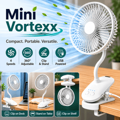 Portable Desk Fan Clip 6-Inch USB Rechargeable VortexX