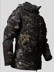 Men's Autumn and Winter Plush and Thick Fleece Suit Jacket, Long Pants, Warm Outdoor Wear Resistant Hiking, Multi Pocket Plush Suit Jacket Set, Detachable Hat Zipper Outdoor Jacket Set, Workwear Camouflage