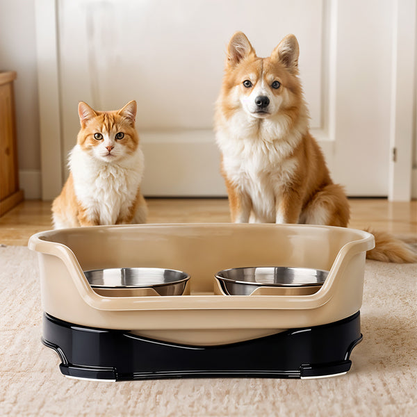 Raised Dog Bowls for Cats and Dogs, Elevated Dog Cat Food and Water Bowls Stands Feeder Dishes with 2 Stainless Steel Bowls, 2 Colours Available