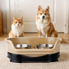 Raised Dog Bowls for Cats and Dogs, Elevated Dog Cat Food and Water Bowls Stands Feeder Dishes with 2 Stainless Steel Bowls, 2 Colours Available