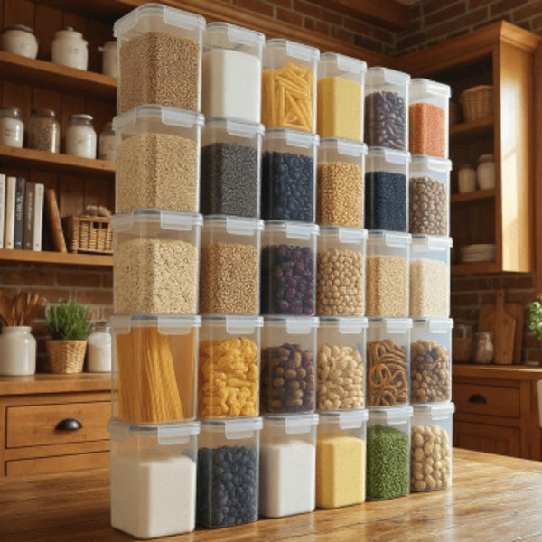 AEX Airtight Food Storage Container 1.6L – BPA-Free Plastic Food Storage Container with 4-Way Lock Lid, Leakproof Dry Food Storage Container for Cereal, Flour, Sugar, Rice & Pasta (Set of 10/20/30)