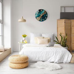 Green Marble Wooden Wall Silent Clock
