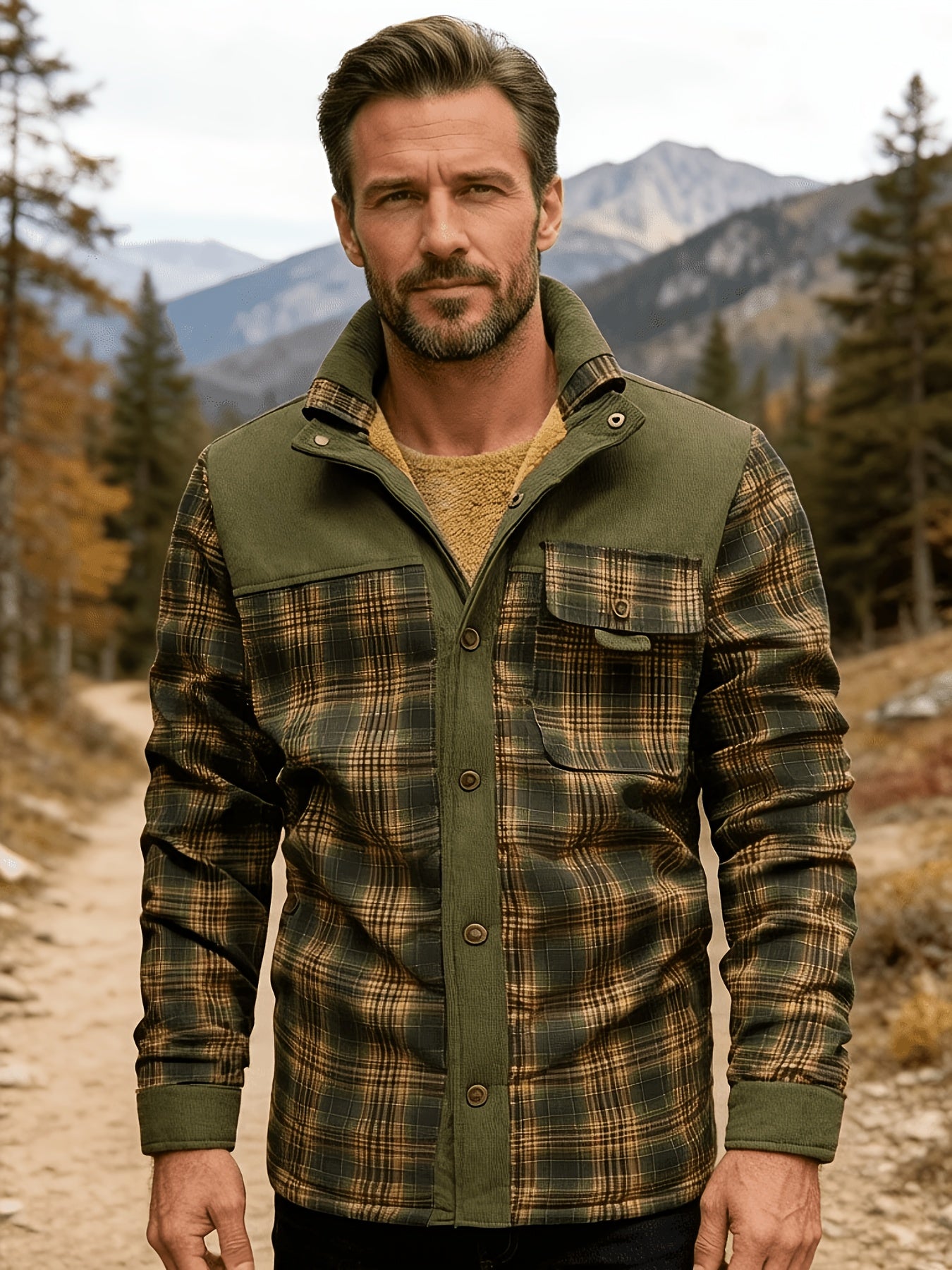 Men's American Size Autumn/Winter Fleece-Lined Warm Plaid Jacket