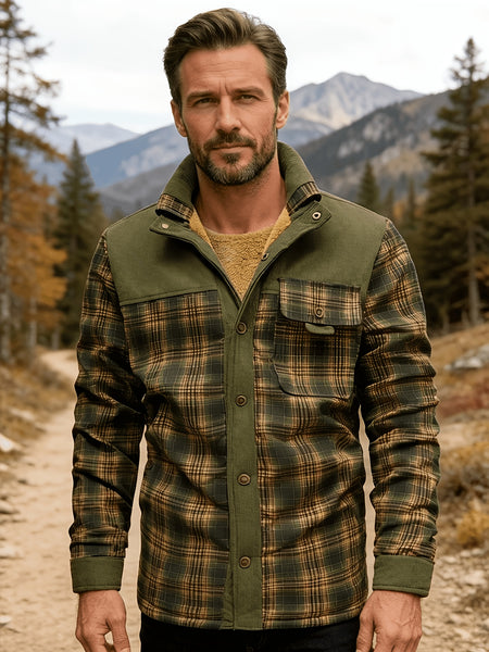 Men's American Size Autumn/Winter Fleece-Lined Warm Plaid Jacket