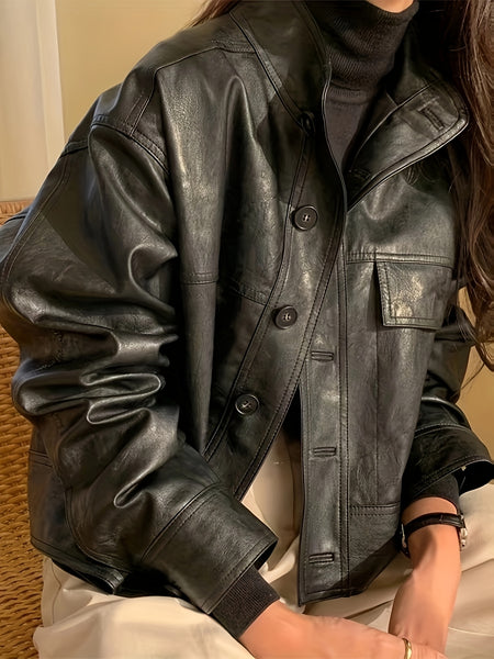 Casual Bag Cover for Women Suitable for Spring, Summer, And Autumn, a Long-Sleeved Retro Motorcycle Jacket Featuring a Three-Dimensional Effect And a Stand-Up Collar Design, Along with a Long-Sleeved Cardigan Top for Women