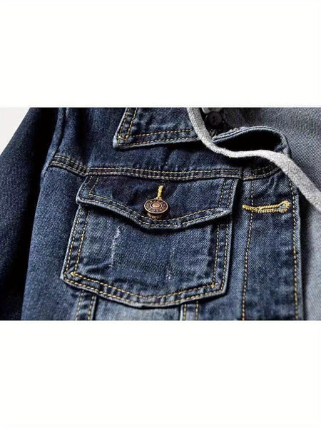 Women's denim hooded winter jacket with pockets - Warm panel design, detachable hood, casual autumn/ winter jacket, comfortable for outdoor wear, Women's winter denim, Cold Weather Wear, Seasonal Fashion, Retro Style, Quality Stitching, Casual Attire