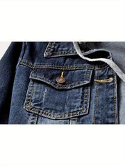 Women's denim hooded winter jacket with pockets - Warm panel design, detachable hood, casual autumn/ winter jacket, comfortable for outdoor wear, Women's winter denim, Cold Weather Wear, Seasonal Fashion, Retro Style, Quality Stitching, Casual Attire