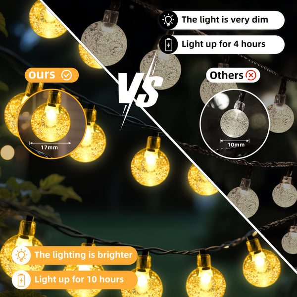 1pc 16.33/22.9/39.3ft (4.98/6.98/11.98m) 20/50/100 LED Bubble Globe Fairy Lights, Outdoor Solar String Lights, Ipx4, 1.7cm Ball, Button Control, for Summer Garden Patio Yard Trees Wedding Birthday Party