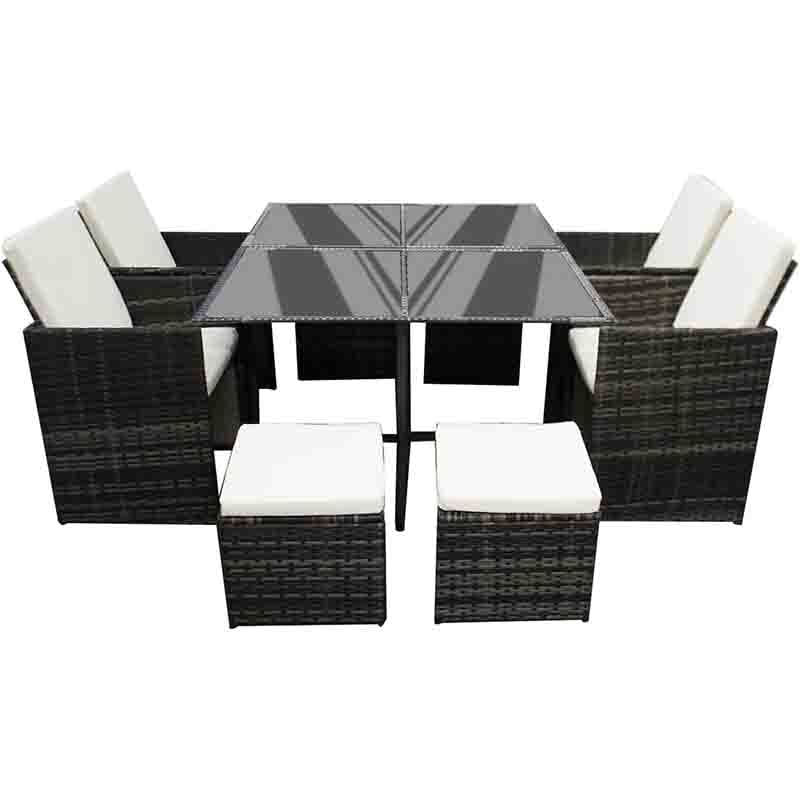 Rattan Garden Furniture Set Cube Dining Table Chair Stool 8 Seater Outdoor Patio