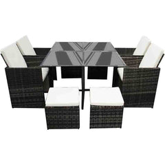 Rattan Garden Furniture Set Cube Dining Table Chair Stool 8 Seater Outdoor Patio