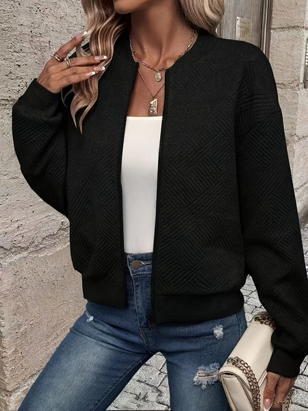 Solid Color Casual Zip-Up Cardigan Jacket