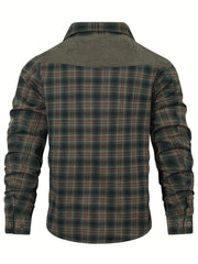 Men's Premium Plaid Jacket - Casual Polyester, Button-Up with Collar for Spring/Fall