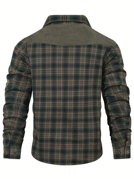 Men's Premium Plaid Jacket - Casual Polyester, Button-Up with Collar for Spring/Fall