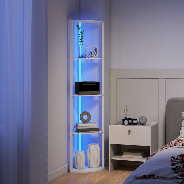 LED Floor Lamp with Shelves, 5-Tier Dimmable Standing Lamp with Adjustable Brightness and Foot Switch, Modern Corner Display Shelf Unit for Living Room Bedroom Office