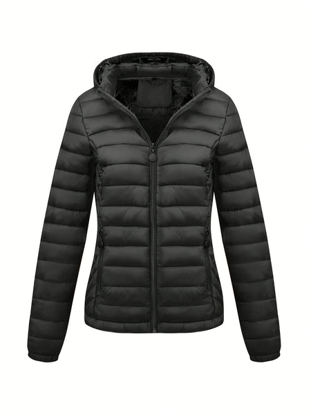 Women's Autumn/Winter Simple Lightweight Hooded Commuter Padded Coat with Pockets