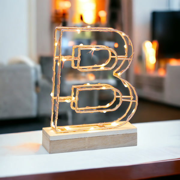 Light Up Letter | LED Alphabet Wire Frame Letter Lights | Rose Gold Copper Initials | Personalised Lighting | Battery Powered | For The Office Living Room Bedroom | Gift For Her
