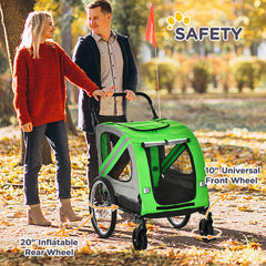 Pawhut 2-In-1 Dog Bike Trailer Stroller W/ Universal Wheel Reflector Flag Green
